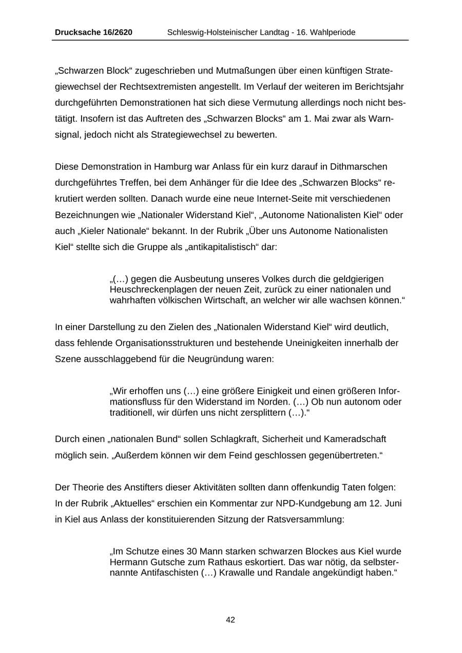 Seite 42 des Verfassungsschutzbericht 2008 Schleswig-Holstein