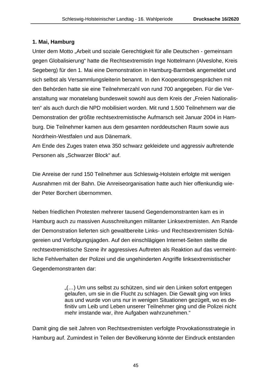 Seite 45 des Verfassungsschutzbericht 2008 Schleswig-Holstein