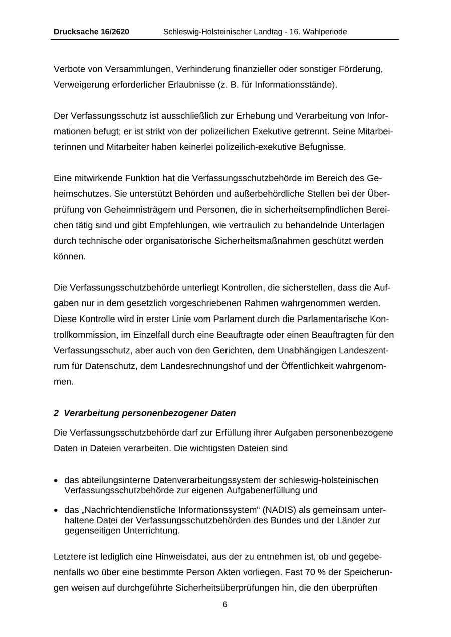 Seite 6 des Verfassungsschutzbericht 2008 Schleswig-Holstein