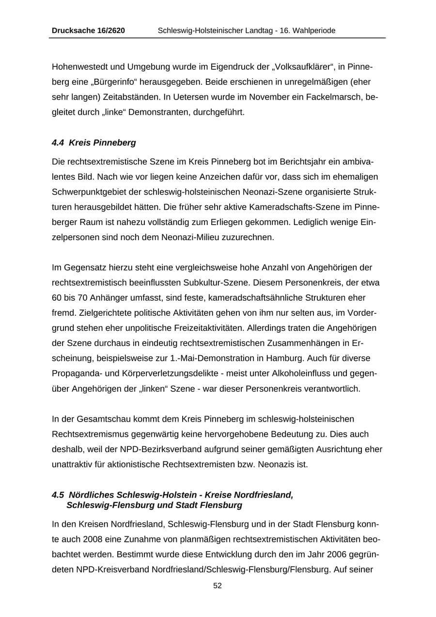 Seite 52 des Verfassungsschutzbericht 2008 Schleswig-Holstein