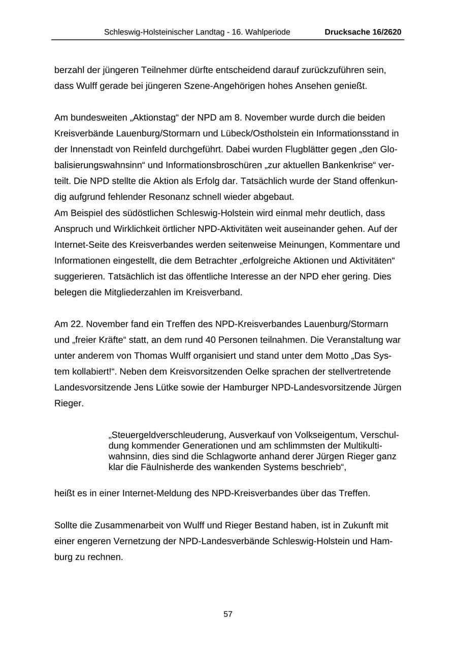 Seite 57 des Verfassungsschutzbericht 2008 Schleswig-Holstein