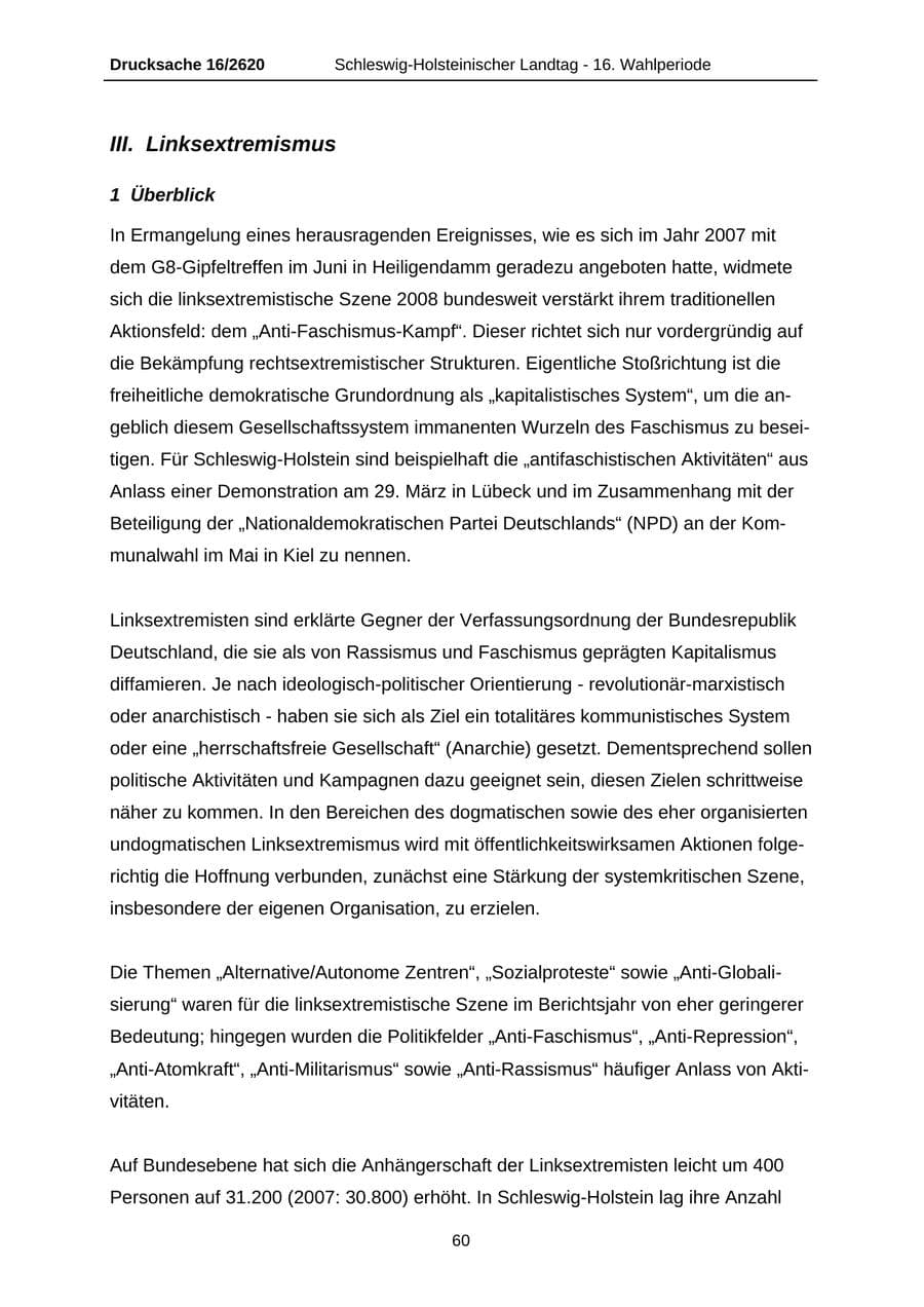 Seite 60 des Verfassungsschutzbericht 2008 Schleswig-Holstein