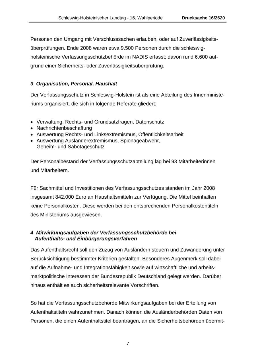 Seite 7 des Verfassungsschutzbericht 2008 Schleswig-Holstein