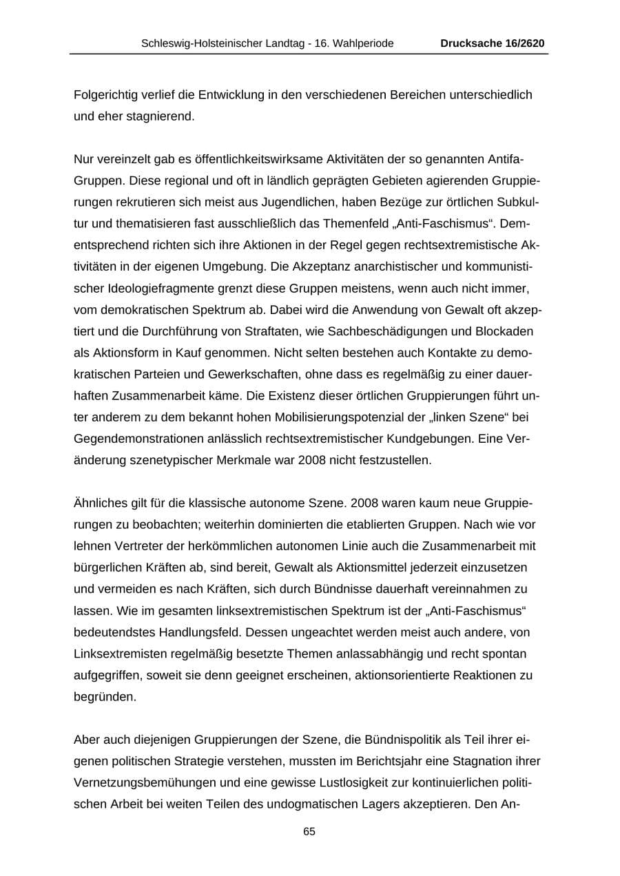 Seite 65 des Verfassungsschutzbericht 2008 Schleswig-Holstein
