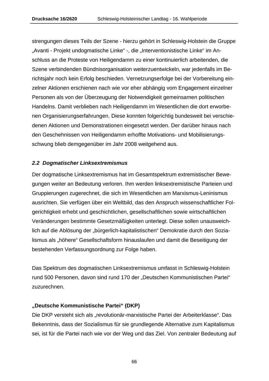 Seite 66 des Verfassungsschutzbericht 2008 Schleswig-Holstein