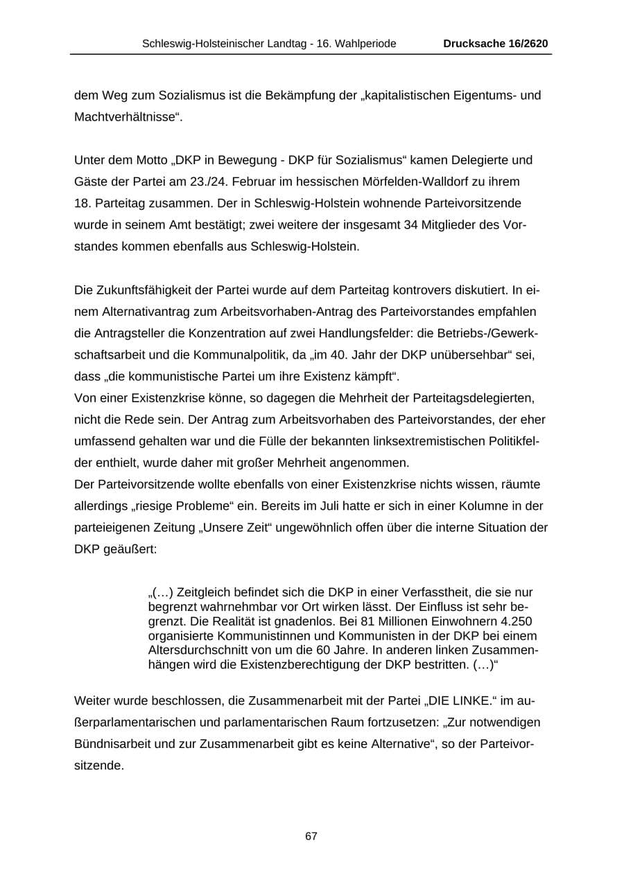 Seite 67 des Verfassungsschutzbericht 2008 Schleswig-Holstein