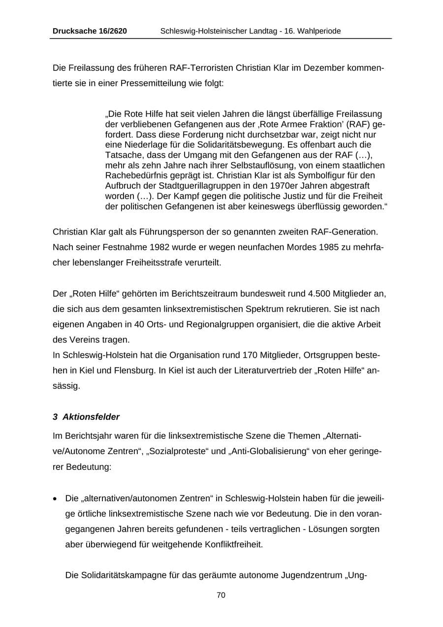 Seite 70 des Verfassungsschutzbericht 2008 Schleswig-Holstein