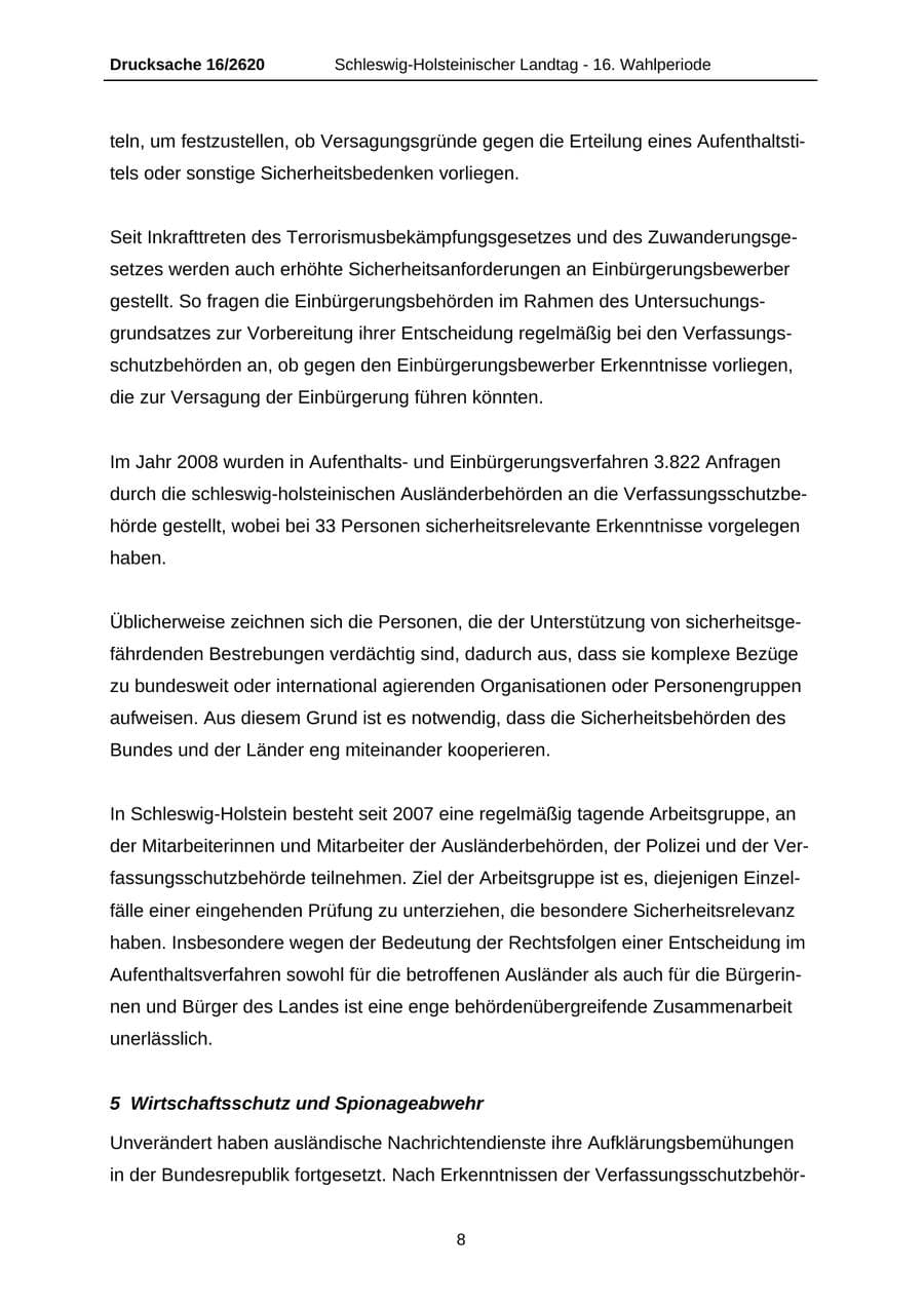 Seite 8 des Verfassungsschutzbericht 2008 Schleswig-Holstein