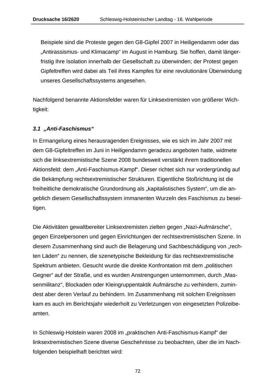 Seite 72 des Verfassungsschutzbericht 2008 Schleswig-Holstein