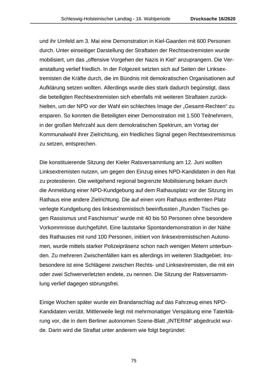 Seite 75 des Verfassungsschutzbericht 2008 Schleswig-Holstein