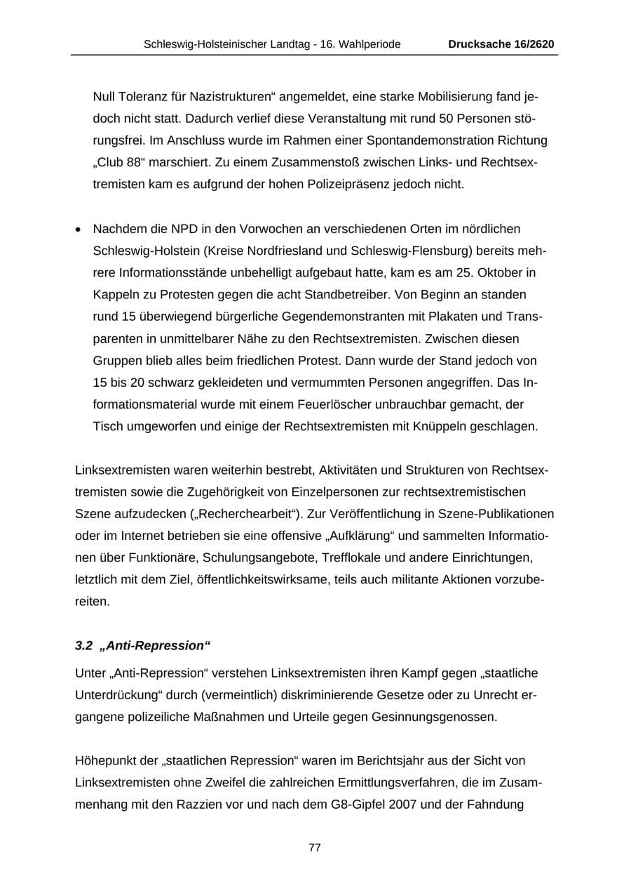Seite 77 des Verfassungsschutzbericht 2008 Schleswig-Holstein