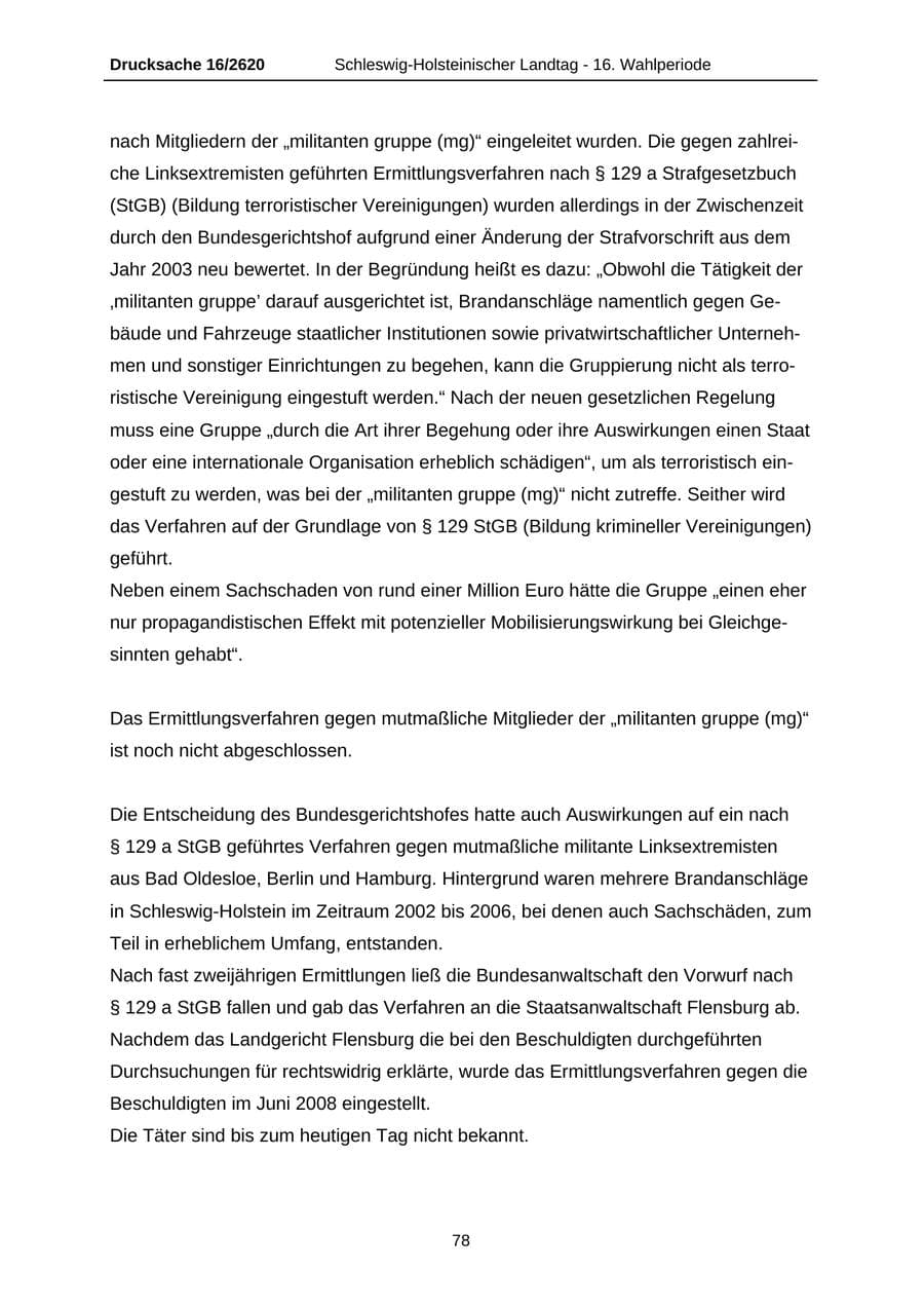 Seite 78 des Verfassungsschutzbericht 2008 Schleswig-Holstein