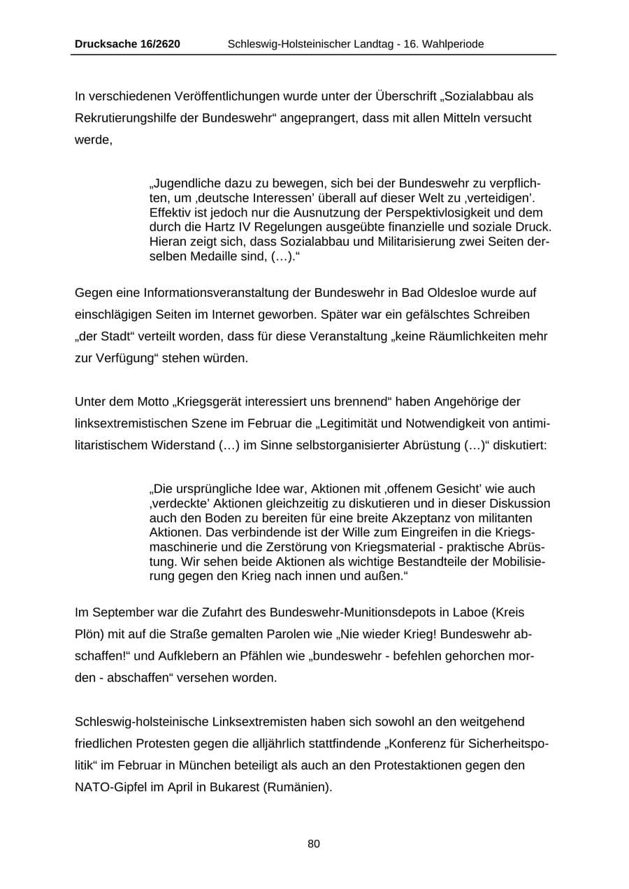 Seite 80 des Verfassungsschutzbericht 2008 Schleswig-Holstein