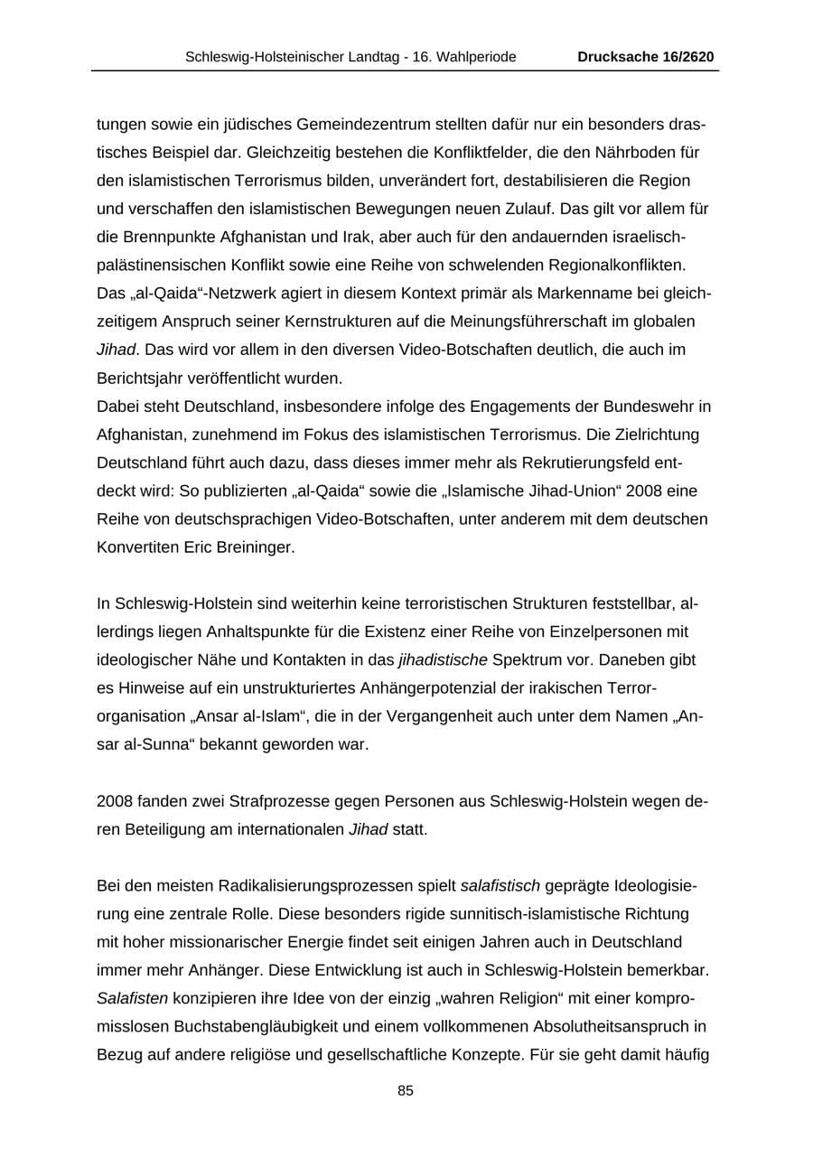 Seite 85 des Verfassungsschutzbericht 2008 Schleswig-Holstein