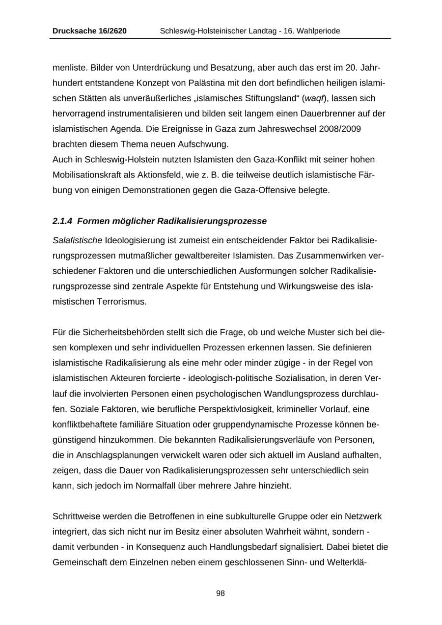 Seite 98 des Verfassungsschutzbericht 2008 Schleswig-Holstein