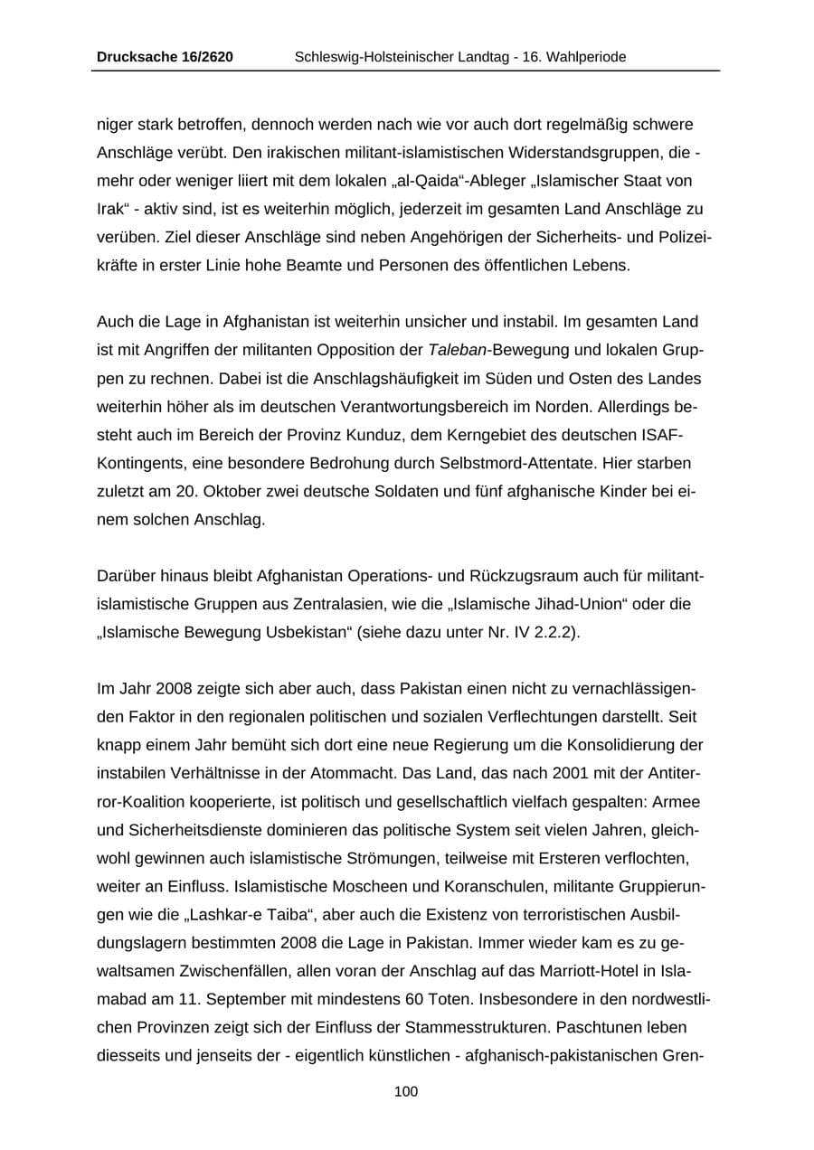 Seite 100 des Verfassungsschutzbericht 2008 Schleswig-Holstein