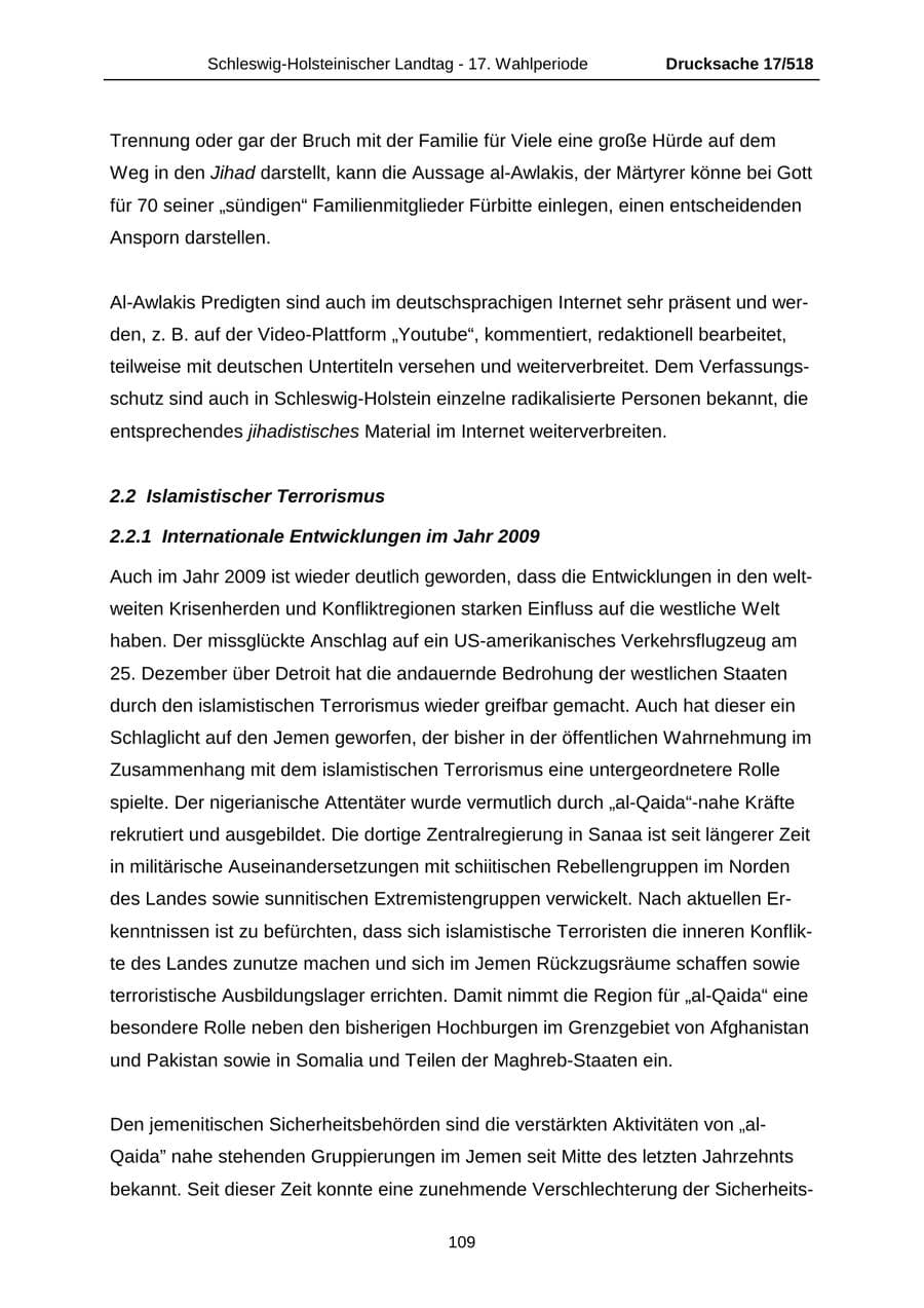 Seite 109 des Verfassungsschutzbericht 2009 Schleswig-Holstein