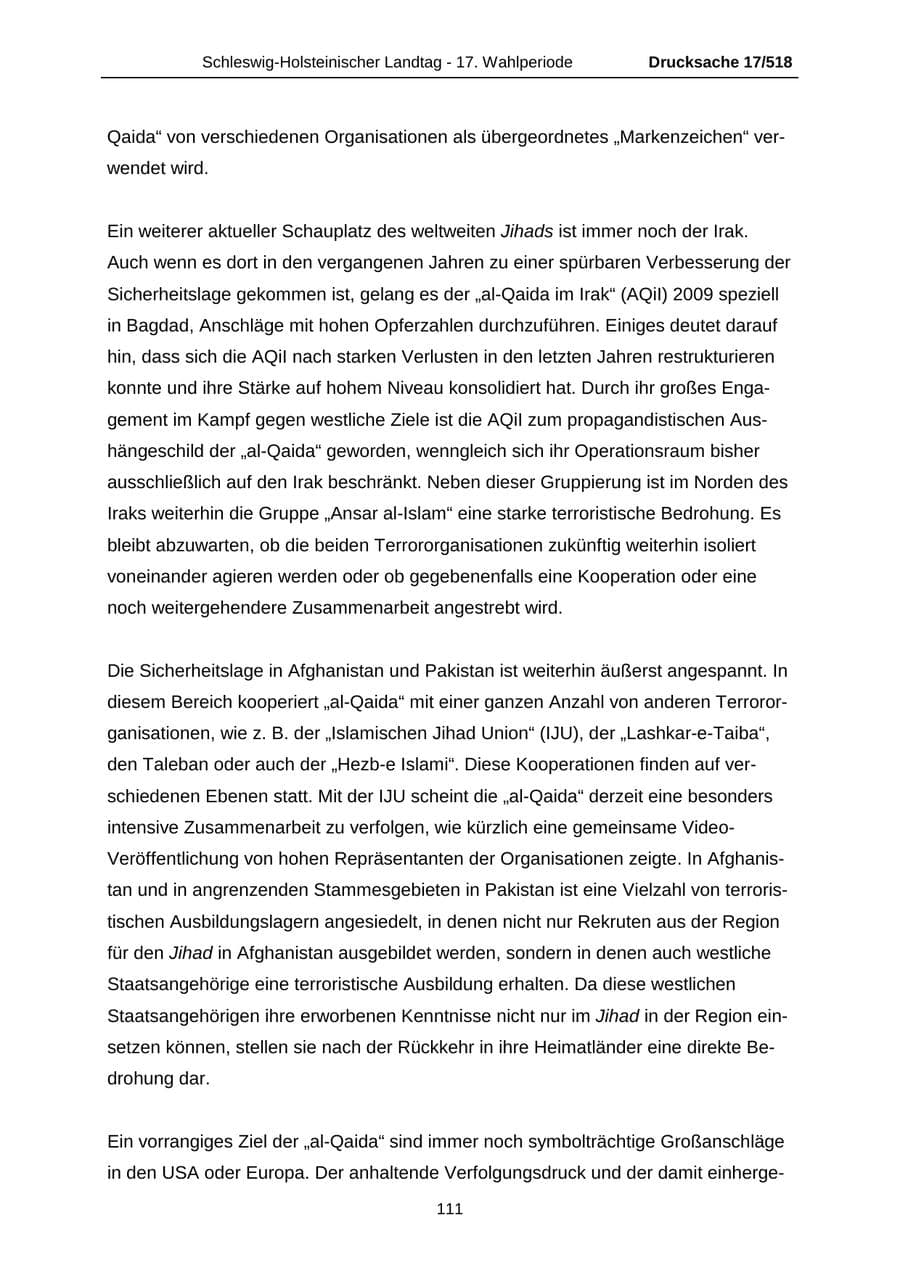 Seite 111 des Verfassungsschutzbericht 2009 Schleswig-Holstein