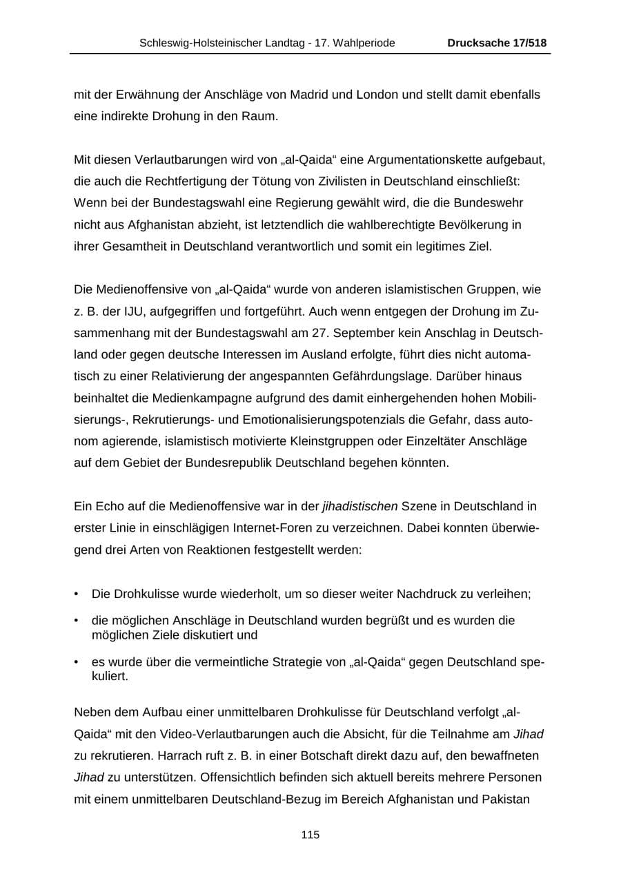 Seite 115 des Verfassungsschutzbericht 2009 Schleswig-Holstein