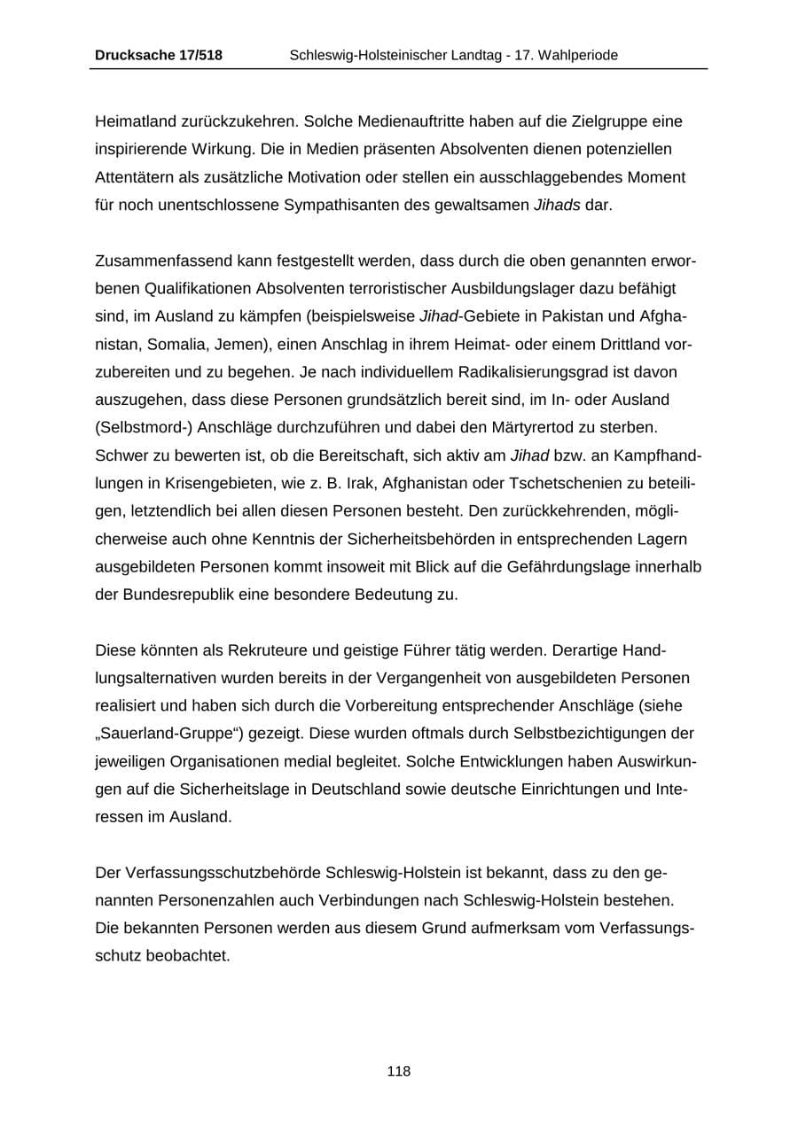 Seite 118 des Verfassungsschutzbericht 2009 Schleswig-Holstein