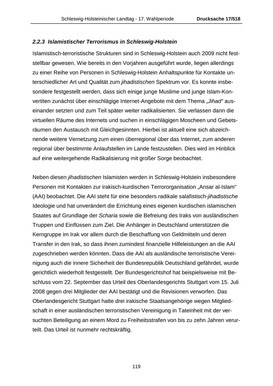 Seite 119 des Verfassungsschutzbericht 2009 Schleswig-Holstein