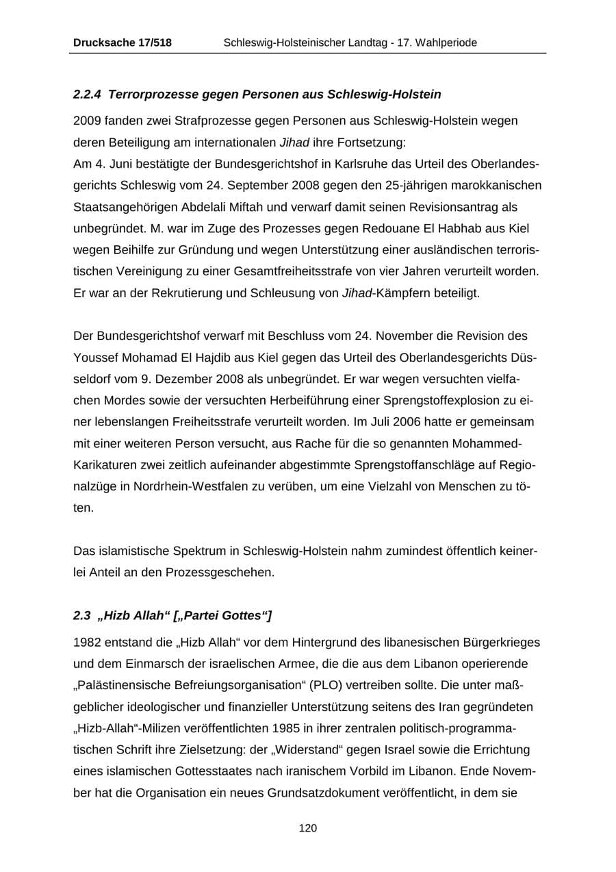Seite 120 des Verfassungsschutzbericht 2009 Schleswig-Holstein