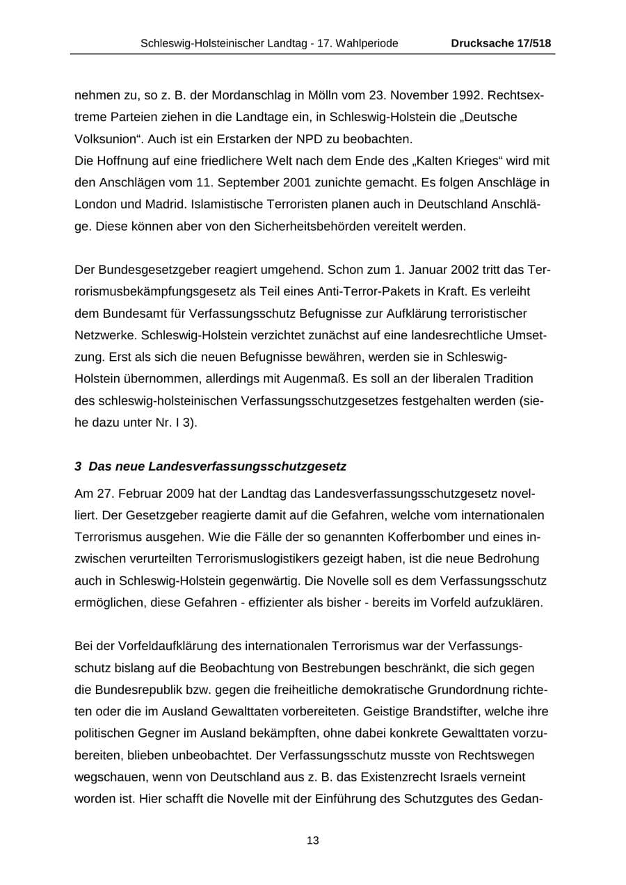 Seite 13 des Verfassungsschutzbericht 2009 Schleswig-Holstein