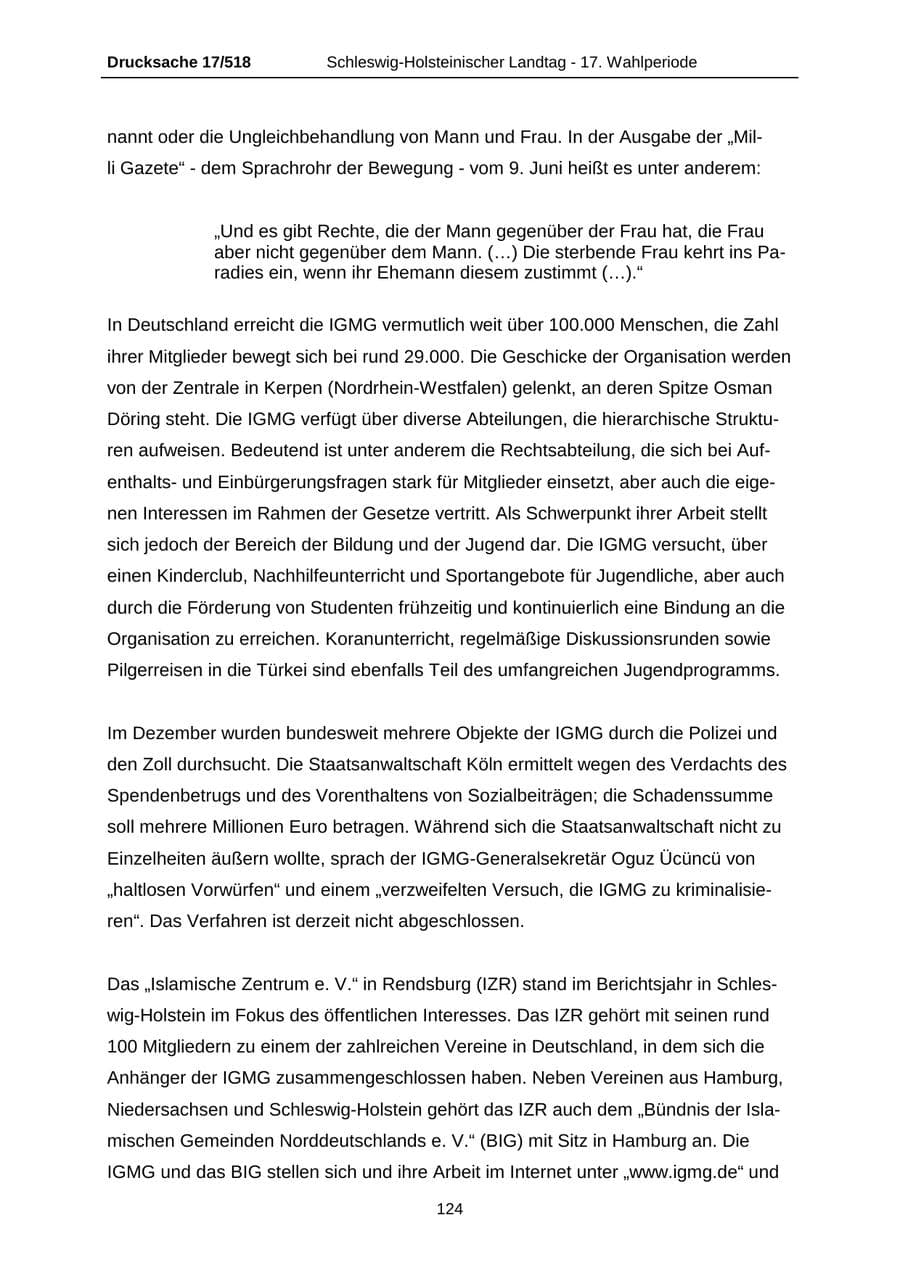 Seite 124 des Verfassungsschutzbericht 2009 Schleswig-Holstein