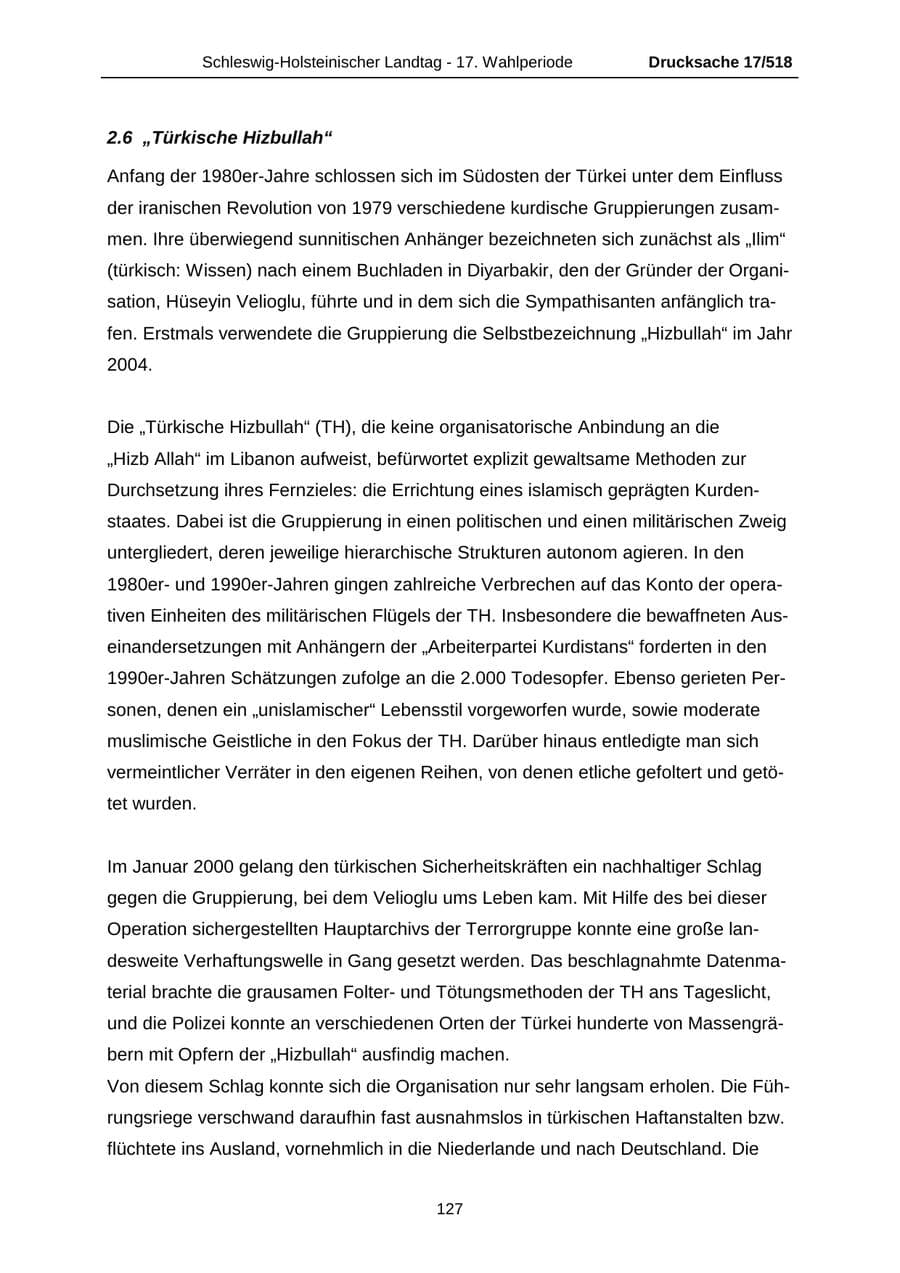 Seite 127 des Verfassungsschutzbericht 2009 Schleswig-Holstein