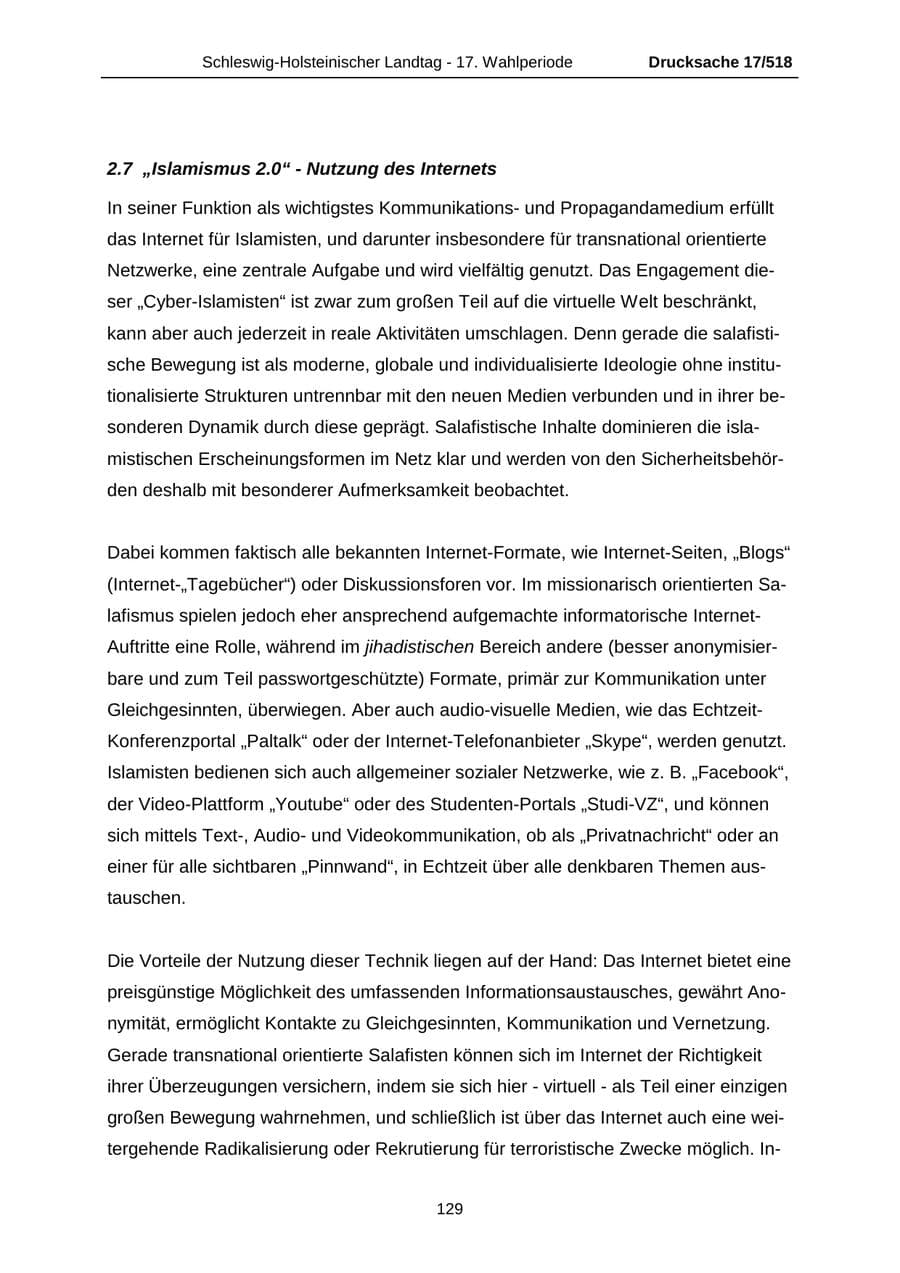 Seite 129 des Verfassungsschutzbericht 2009 Schleswig-Holstein