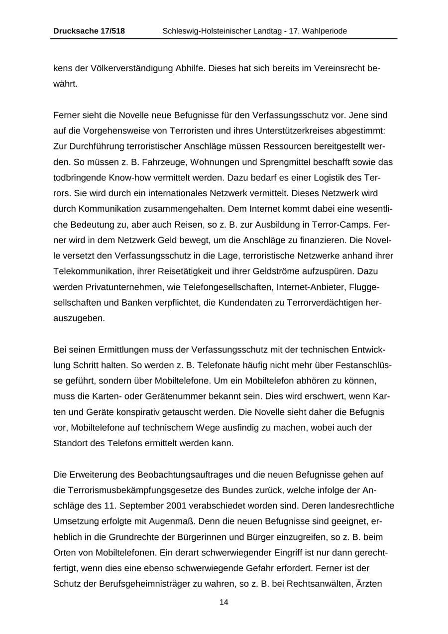 Seite 14 des Verfassungsschutzbericht 2009 Schleswig-Holstein