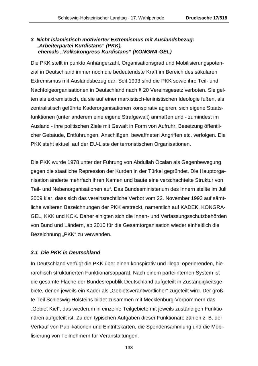 Seite 133 des Verfassungsschutzbericht 2009 Schleswig-Holstein