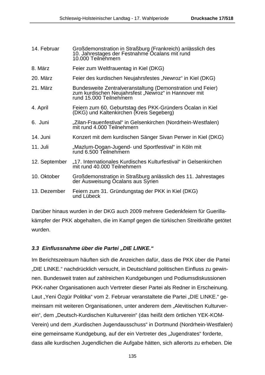 Seite 135 des Verfassungsschutzbericht 2009 Schleswig-Holstein
