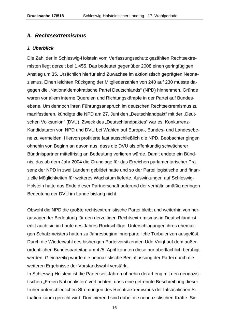 Seite 16 des Verfassungsschutzbericht 2009 Schleswig-Holstein