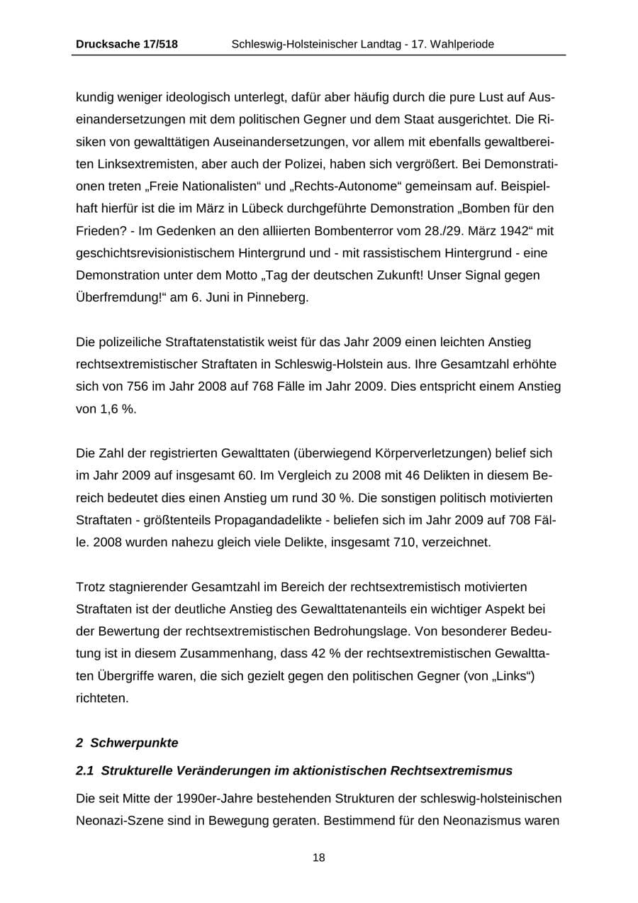 Seite 18 des Verfassungsschutzbericht 2009 Schleswig-Holstein