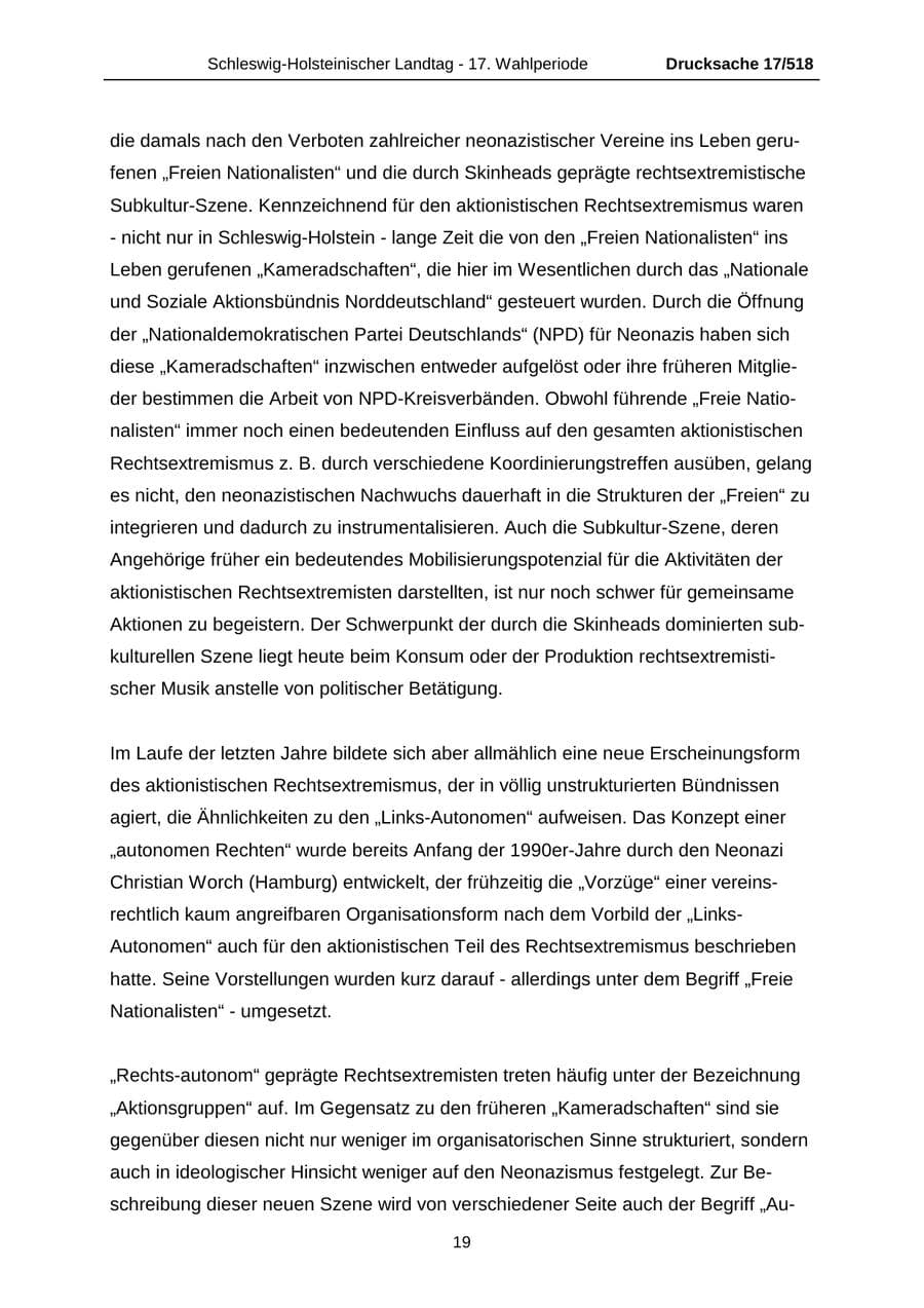 Seite 19 des Verfassungsschutzbericht 2009 Schleswig-Holstein