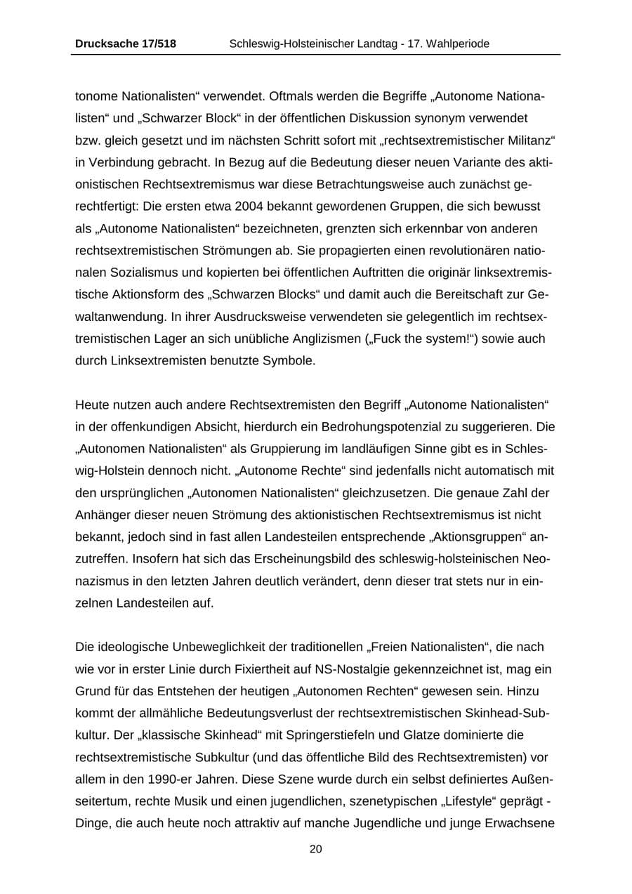 Seite 20 des Verfassungsschutzbericht 2009 Schleswig-Holstein