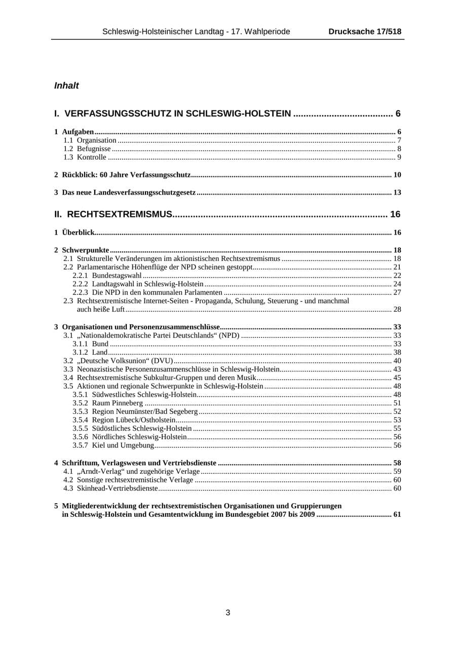 Seite 3 des Verfassungsschutzbericht 2009 Schleswig-Holstein