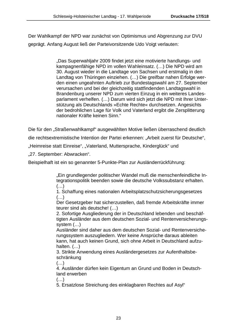 Seite 23 des Verfassungsschutzbericht 2009 Schleswig-Holstein