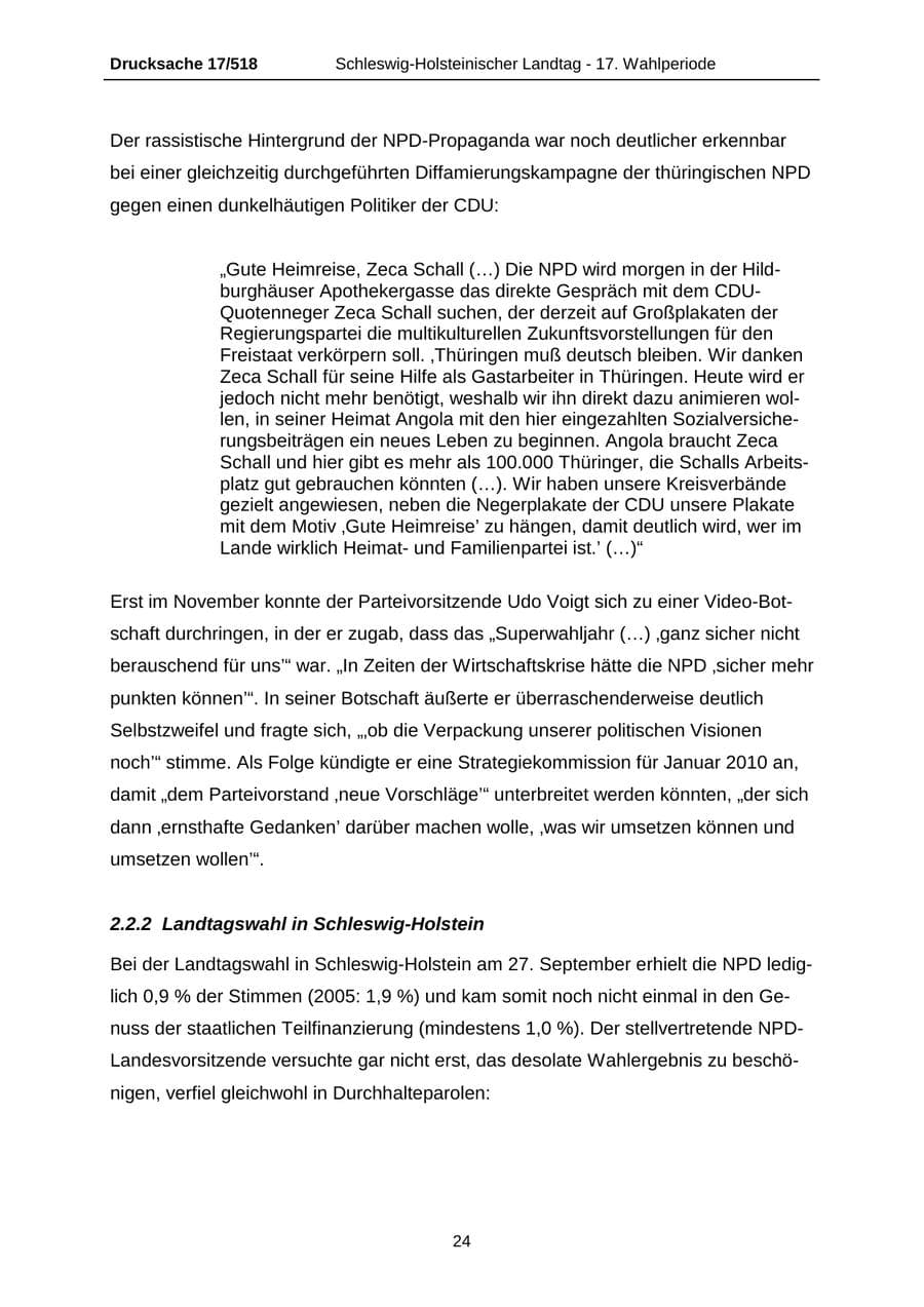 Seite 24 des Verfassungsschutzbericht 2009 Schleswig-Holstein