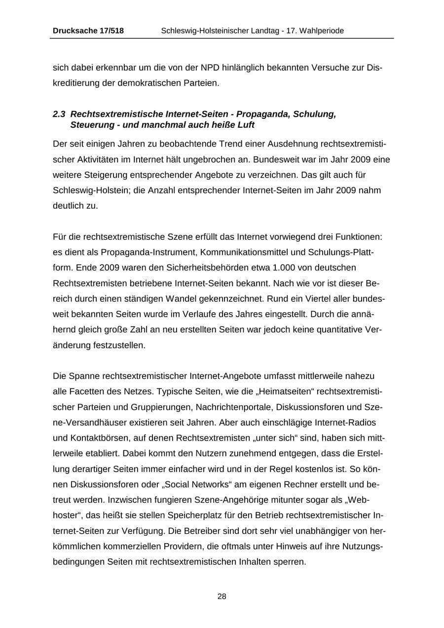 Seite 28 des Verfassungsschutzbericht 2009 Schleswig-Holstein
