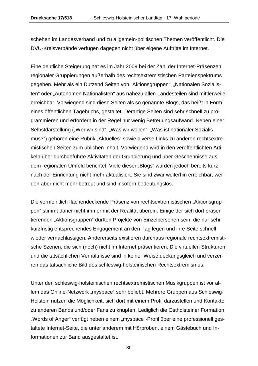 Seite 30 des Verfassungsschutzbericht 2009 Schleswig-Holstein