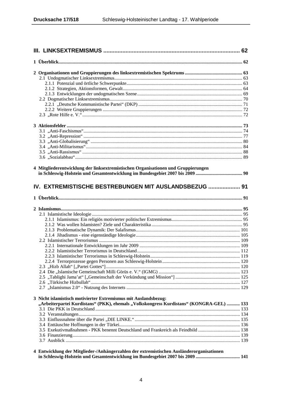 Seite 4 des Verfassungsschutzbericht 2009 Schleswig-Holstein