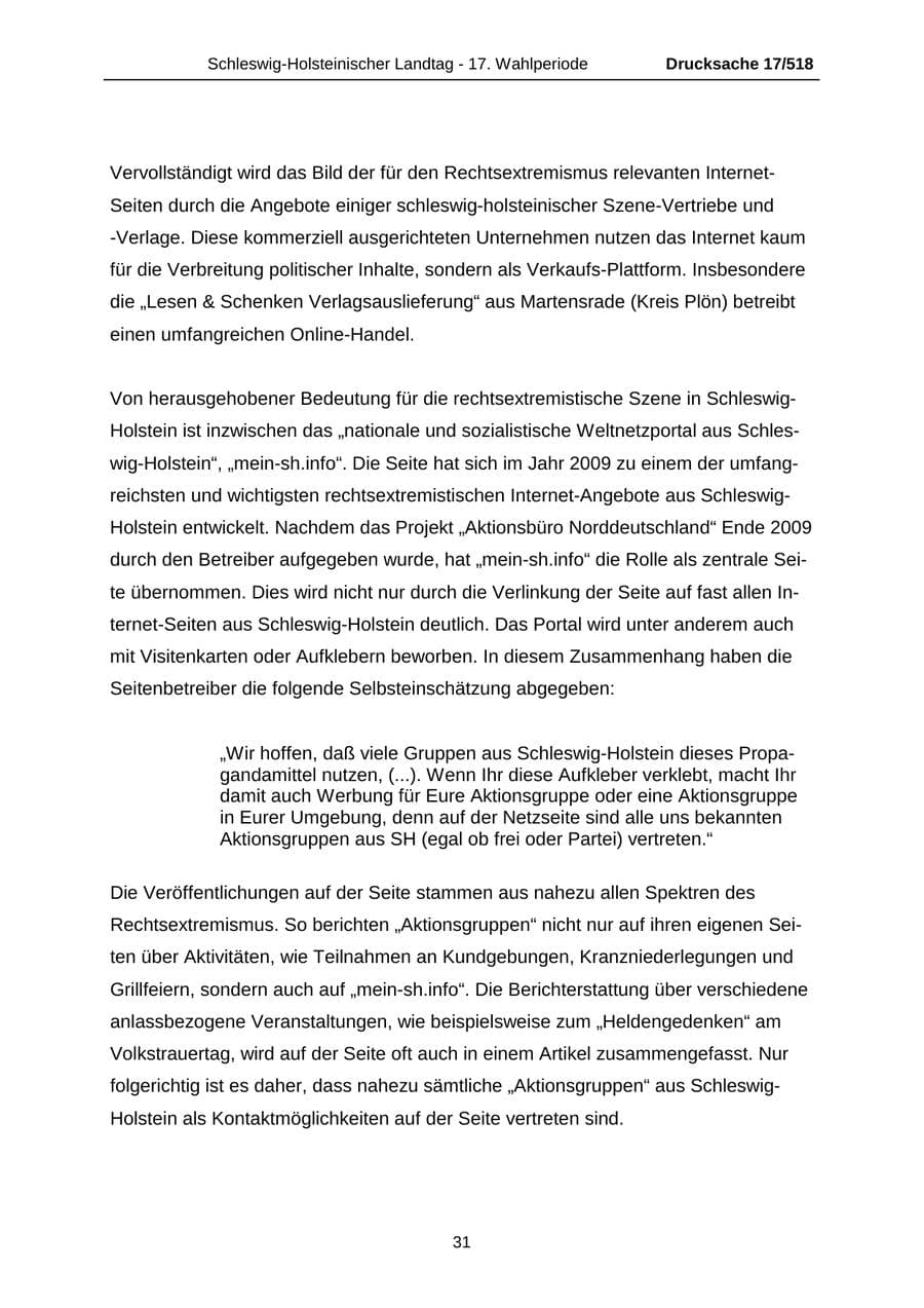 Seite 31 des Verfassungsschutzbericht 2009 Schleswig-Holstein