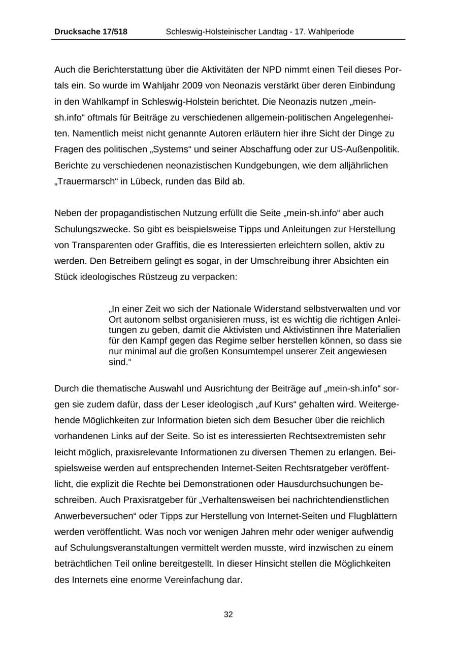 Seite 32 des Verfassungsschutzbericht 2009 Schleswig-Holstein