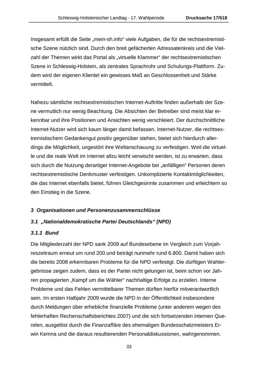 Seite 33 des Verfassungsschutzbericht 2009 Schleswig-Holstein