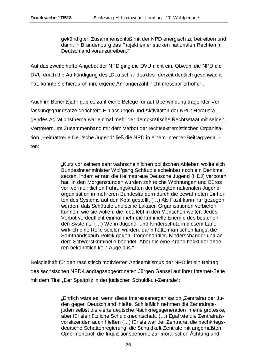 Seite 36 des Verfassungsschutzbericht 2009 Schleswig-Holstein