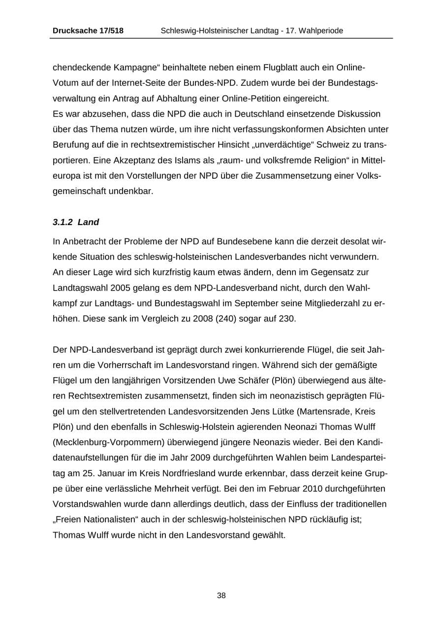 Seite 38 des Verfassungsschutzbericht 2009 Schleswig-Holstein
