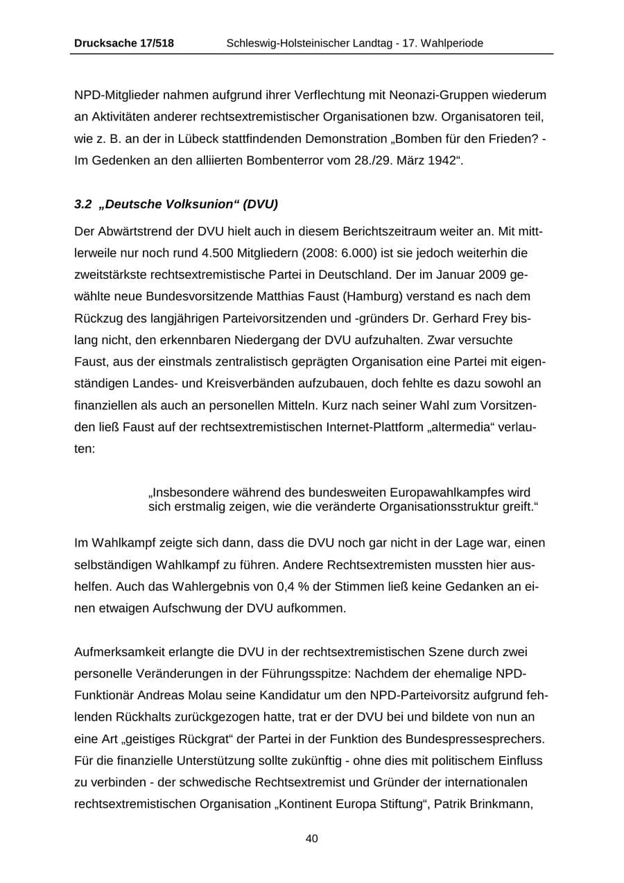 Seite 40 des Verfassungsschutzbericht 2009 Schleswig-Holstein