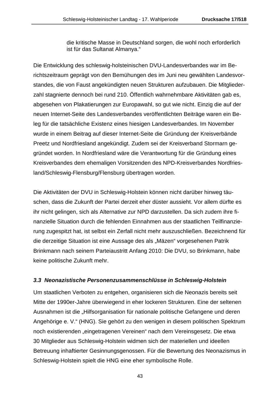 Seite 43 des Verfassungsschutzbericht 2009 Schleswig-Holstein